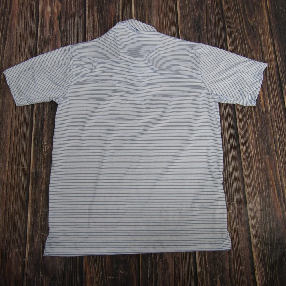Collars & Co Polo Shirt Mens Medium Blue White Stripe Dress Collar Relaxed Golf - Picture 5 of 7
